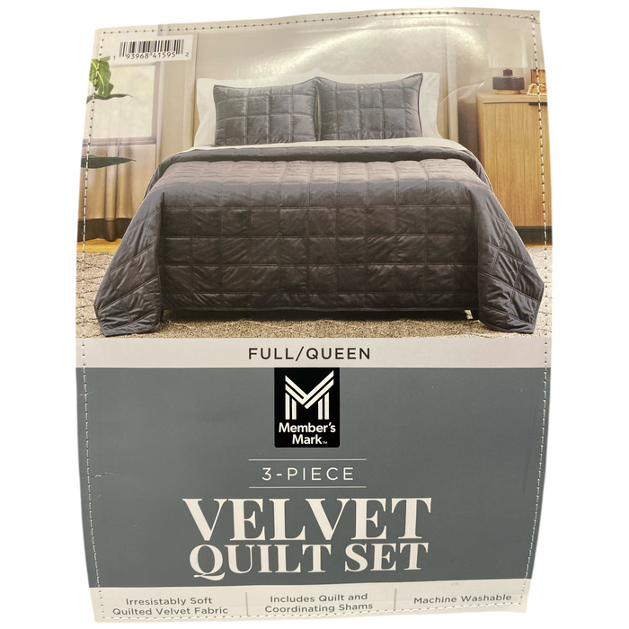 Member's Mark 3-Piece Velvet Box Quilt & Sham Set, Full/Queen