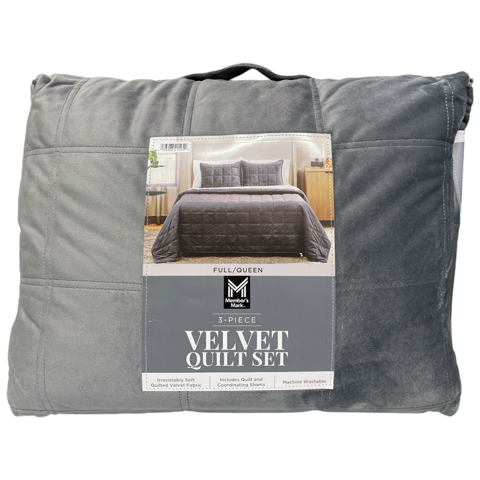 Member's Mark 3-Piece Velvet Box Quilt & Sham Set, Full/Queen
