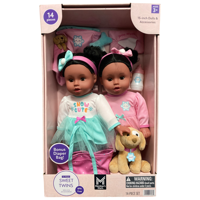 Member's Mark Sweet Twins Dolls & Accessories Playset, 14pc, Snow Cute
