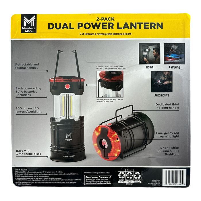 Member's Mark 200 Lumen Rechargeable Dual Power Lantern, 2 Pack,