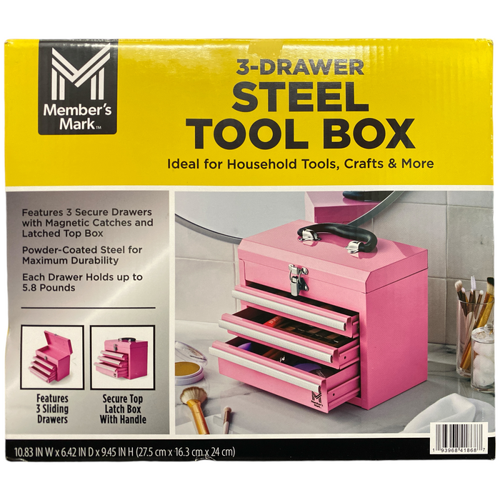 Member's Mark 3 Drawer Powder Coated Steel Tool Box, Pink