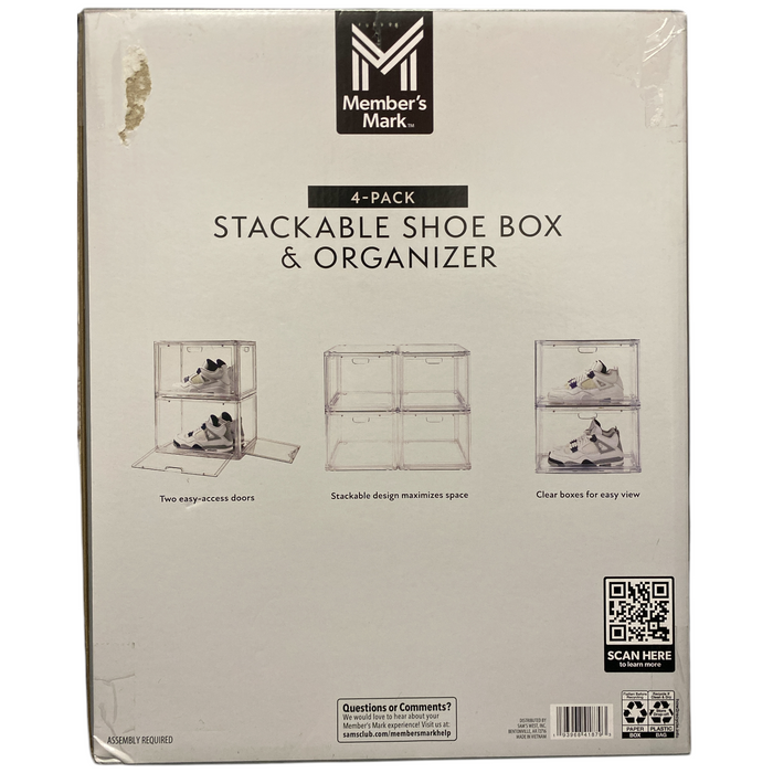 Member's Mark Stackable/Collapsible Shoe Box & Organizer, 4 Pack
