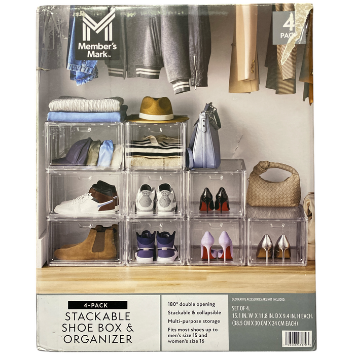 Member's Mark Stackable/Collapsible Shoe Box & Organizer, 4 Pack