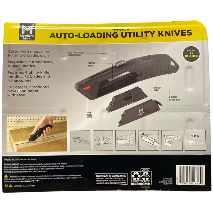 Member's Mark 4-Piece Auto Load Utility Knife Set with 72 Blades
