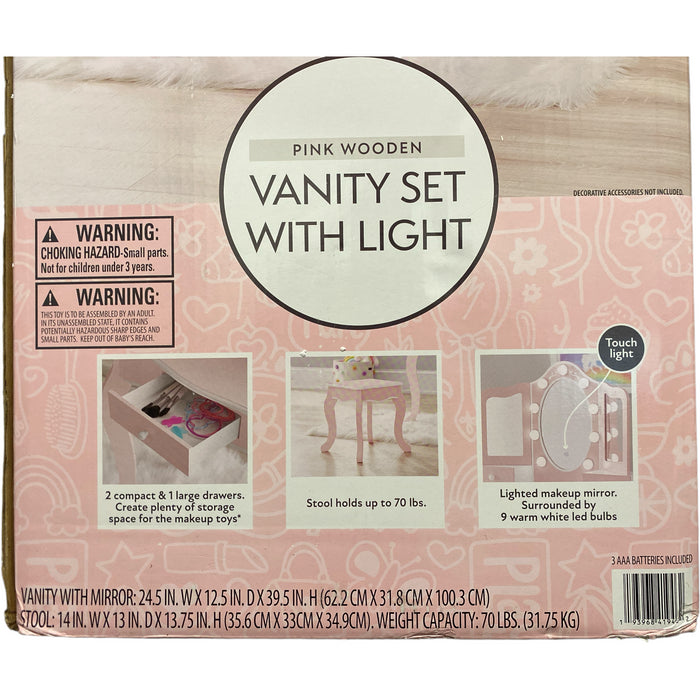 Member's Mark Kid's Wooden Vanity Set with 9 Warm White LED Lights & 3 Drawers