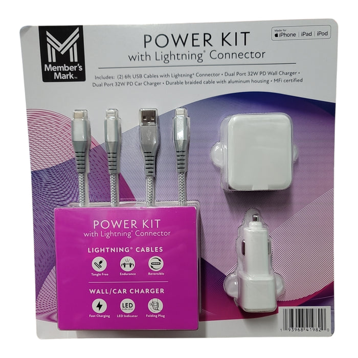 Member's Mark Power Kit with Lightning Connector & Cables and Wall/Car Charger