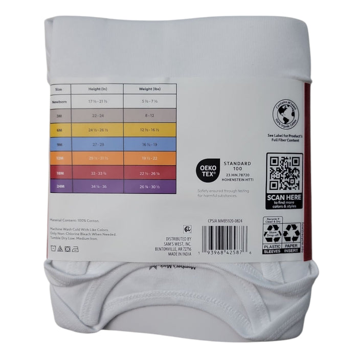 Member's Mark Baby 5-Pack Soft Organic Cotton Bodysuit