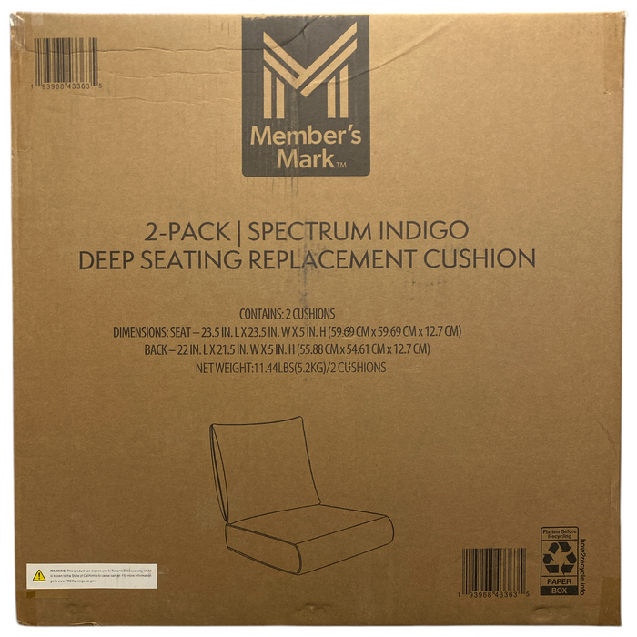 Member's Mark Sunbrella Deep Seating Cushion 2-Pack, Spectrum Indigo