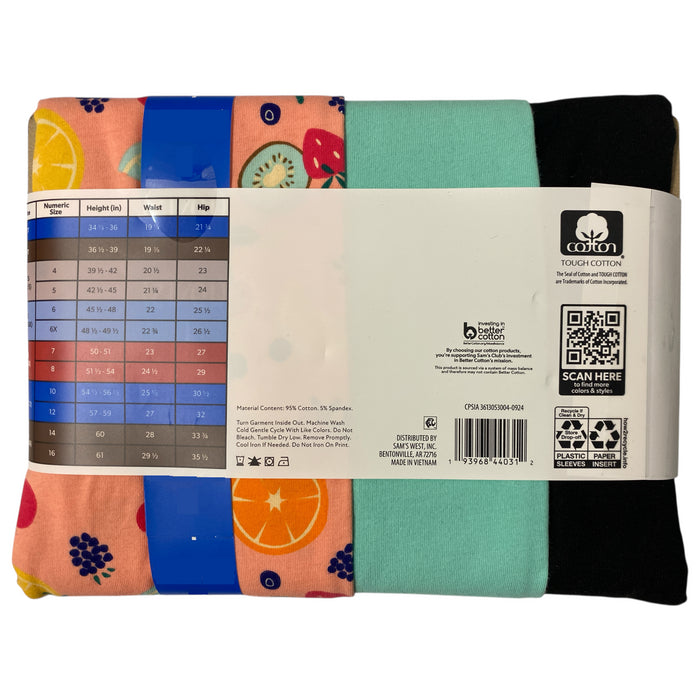 Member's Mark Girls 3-Pack Elastic Waistband Cotton Leggings