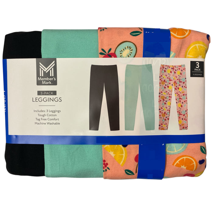 Member's Mark Girls 3-Pack Elastic Waistband Cotton Leggings