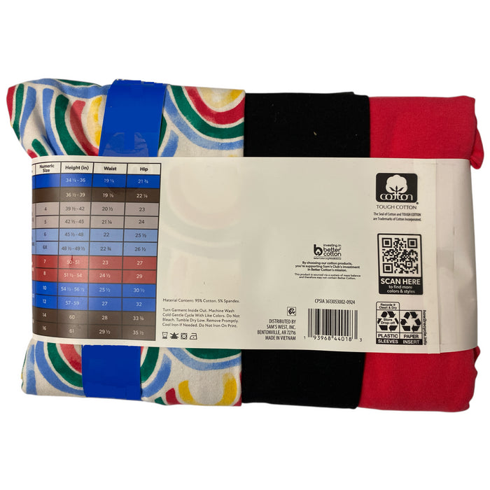 Member's Mark Girls 3-Pack Elastic Waistband Cotton Leggings