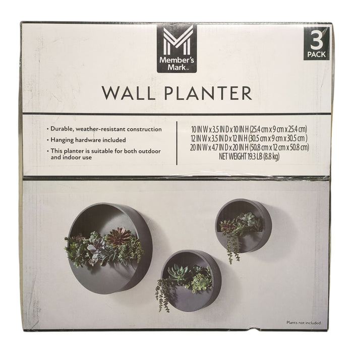 Member's Mark Wall Mounted Resin Planter, Black, Set of 3
