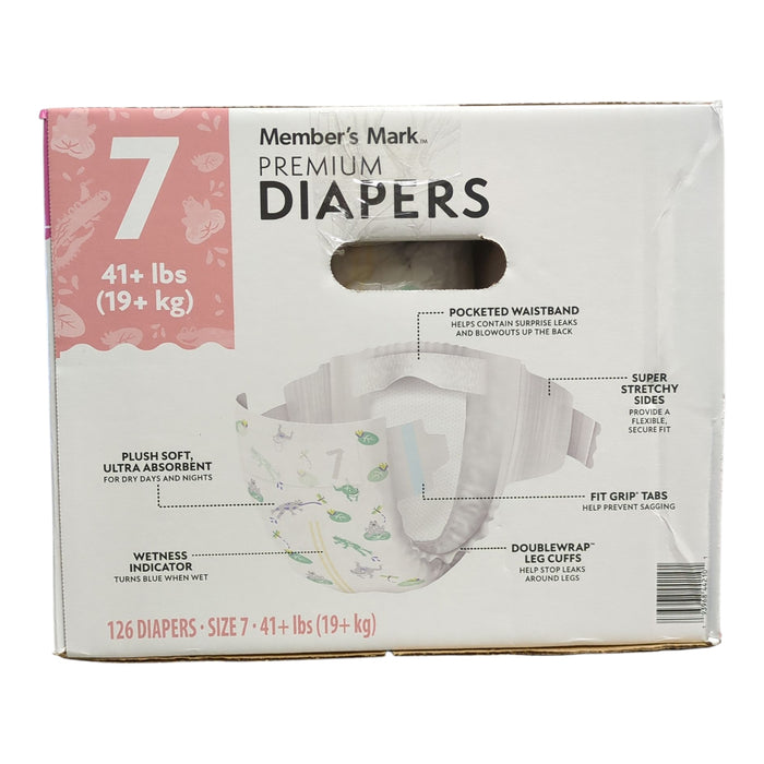 Member's Mark Premium Diapers, Hypoallergenic, Size 7 (41+ lbs.), 126ct