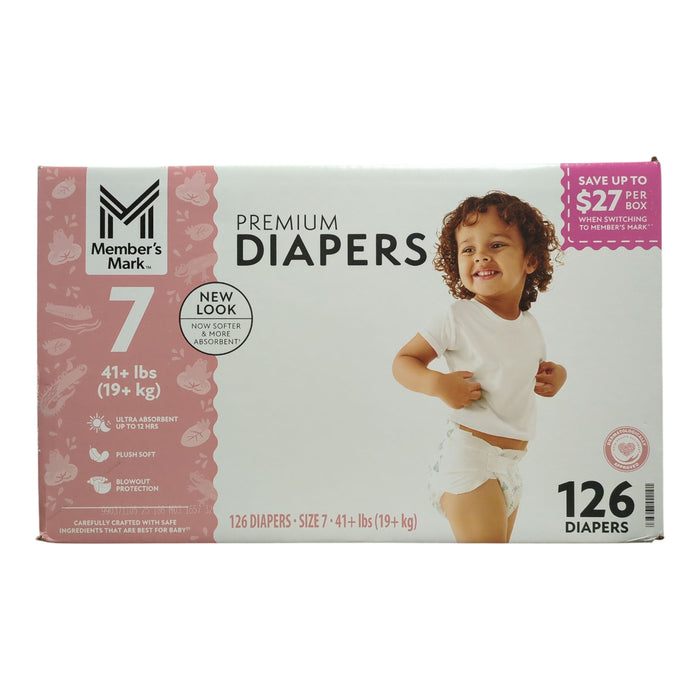Member's Mark Premium Diapers, Hypoallergenic, Size 7 (41+ lbs.), 126ct