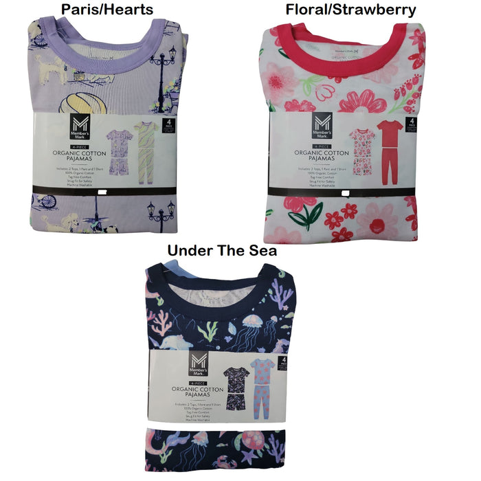 Member's Mark Girl's 4-Piece Soft Organic Cotton Pajama