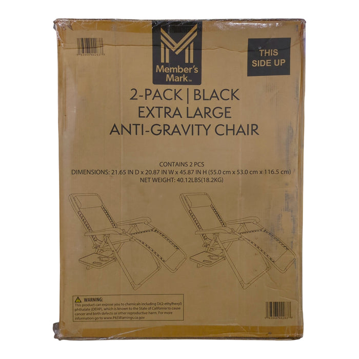 Member's Mark Extra Large Anti-Gravity Chair, Black, Set of 2