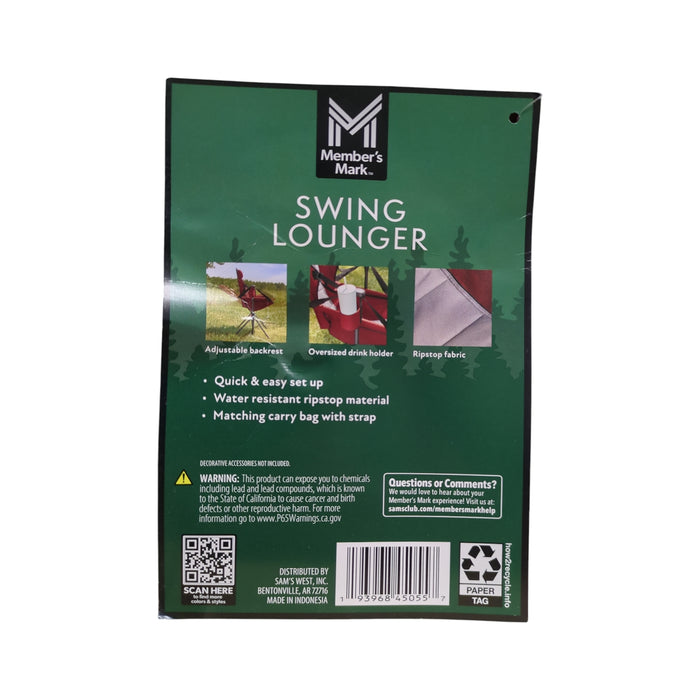 Member's Mark Swing Lounger Chair, 300lb Cap, Red