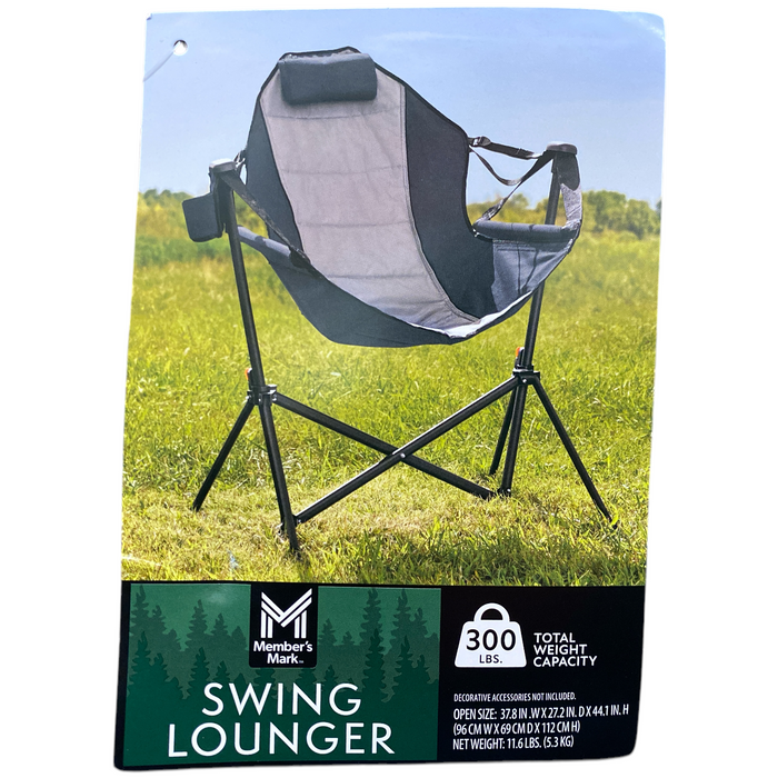 Member's Mark Swing Chair Lounger, 300lb Cap, 37.8" x 27.2" x 44.1", Dark Grey