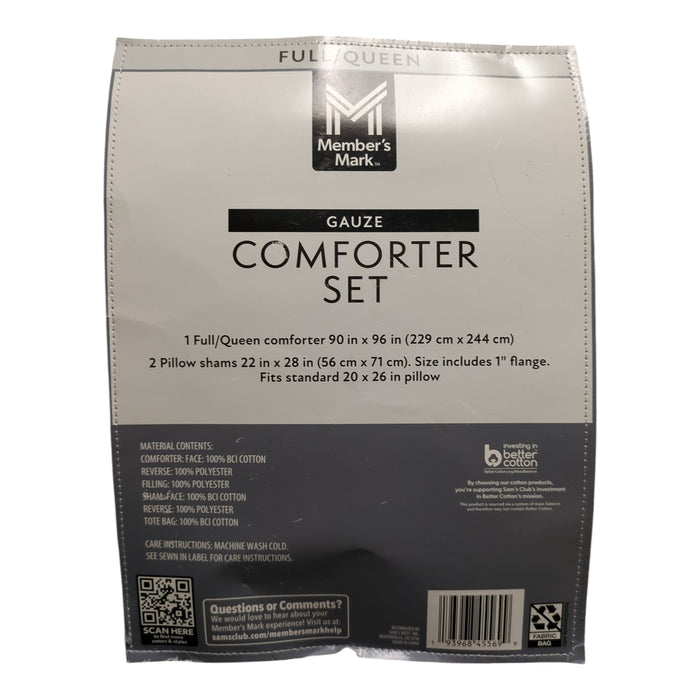 Member's Mark 3-Piece Cotton Gauze with Solid Reverse Comforter Set, Full/Queen