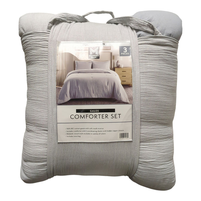 Member's Mark 3-Piece Cotton Gauze with Solid Reverse Comforter Set, Full/Queen