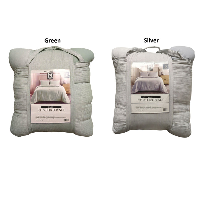 Member's Mark 3-Piece Cotton Gauze with Solid Reverse Comforter Set, Full/Queen