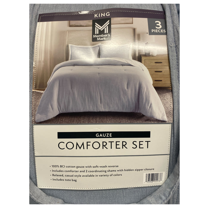 Member's Mark 3-Piece Solid Cotton Gauze Comforter Set, King