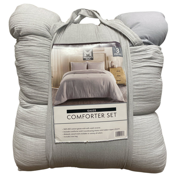 Member's Mark 3-Piece Solid Cotton Gauze Comforter Set, King