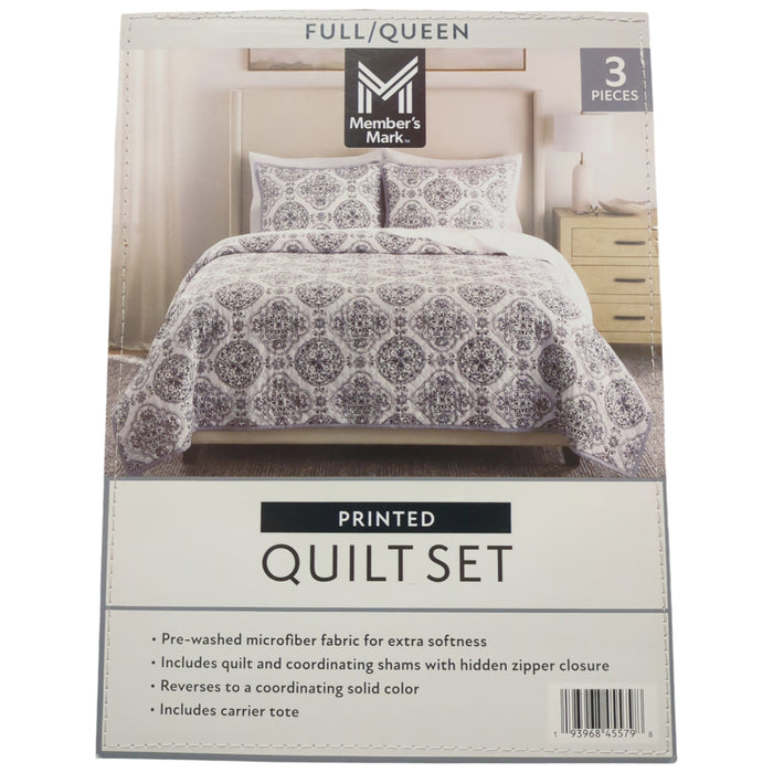 Member's Mark 3-Piece Soft Wash Microfiber Printed Quilt Sets, Full/Queen