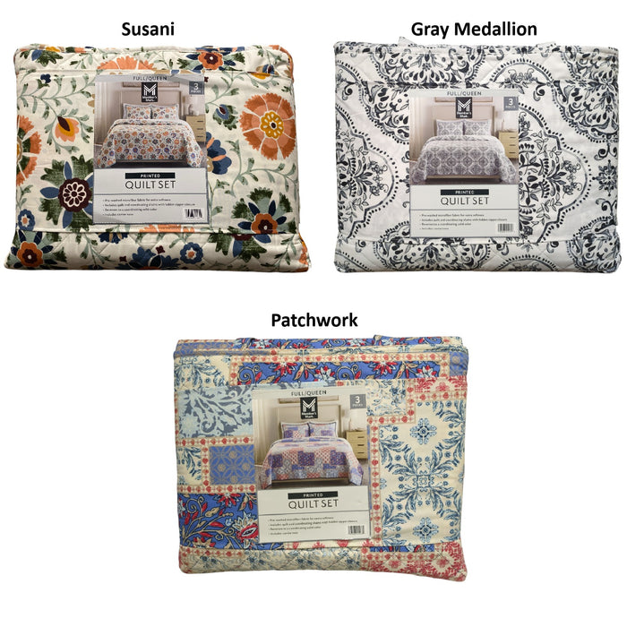 Member's Mark 3-Piece Soft Wash Microfiber Printed Quilt Sets, Full/Queen