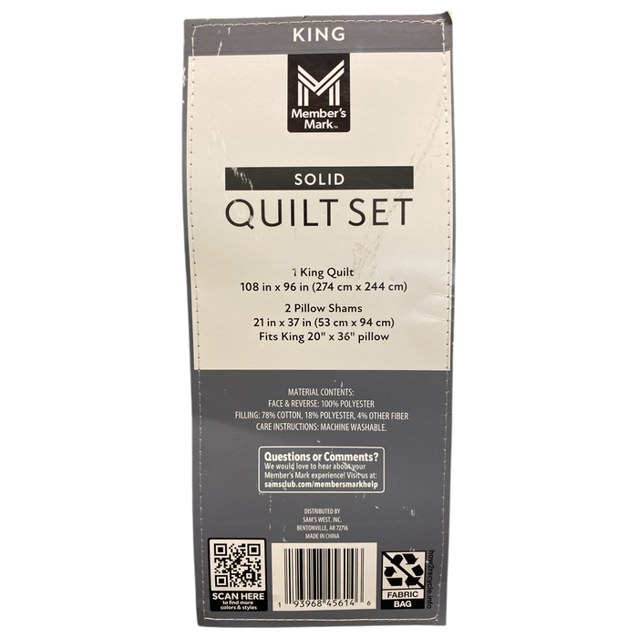 Member's Mark 3-Piece Solid Diamond Quilt Set, King