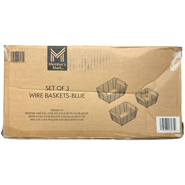 Member's Mark Wrought Iron Wire Baskets with Wooden Handles, 3pk, Light Blue