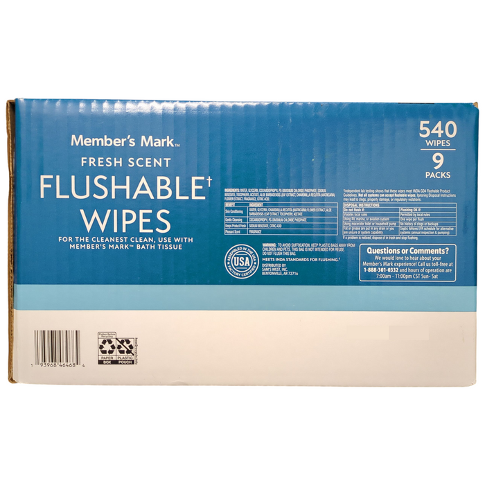 Member's Mark Flushable Wipes, Fresh Scent, 540 ct