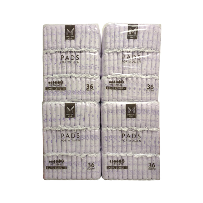 Member's Mark Total Protection Pads for Women, Ultimate Long, 6 Drop, 144 ct