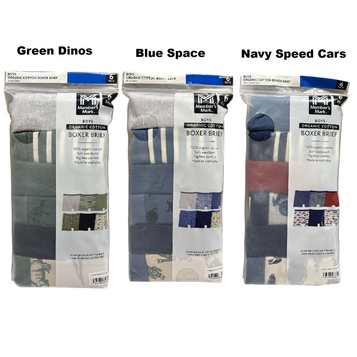 Member's Mark Boys Soft Waistband Organic Cotton Boxer Briefs, 6 Pack