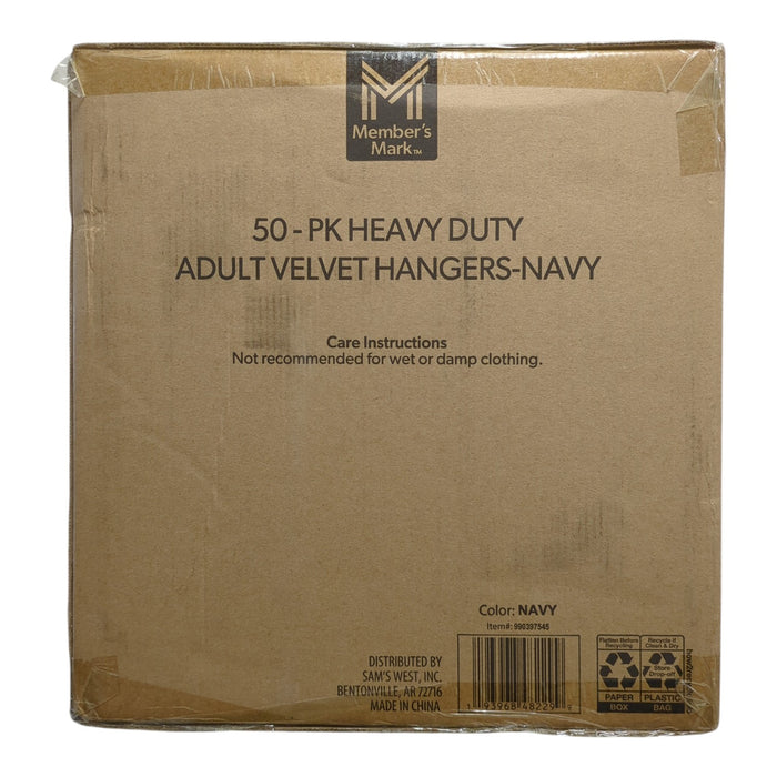 Member's Mark Heavy Duty Adult Velvet Hangers, 50 Pack, Navy