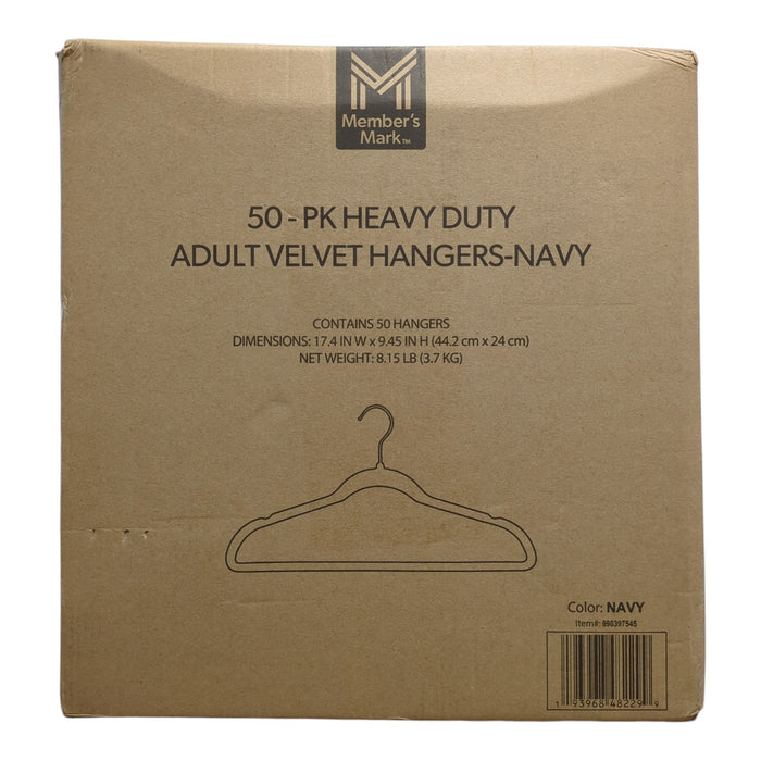 Member's Mark Heavy Duty Adult Velvet Hangers, 50 Pack, Navy