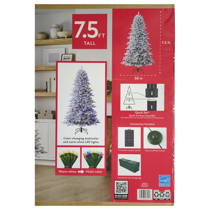Member's Mark LED Pre-Lit Flocked Aspen Christmas Tree, 7.5ft