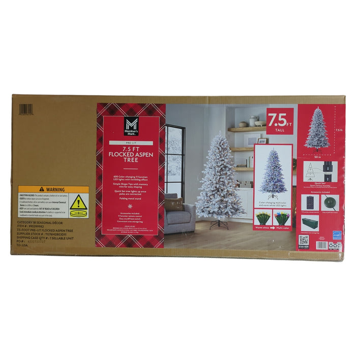Member's Mark LED Pre-Lit Flocked Aspen Christmas Tree, 7.5ft