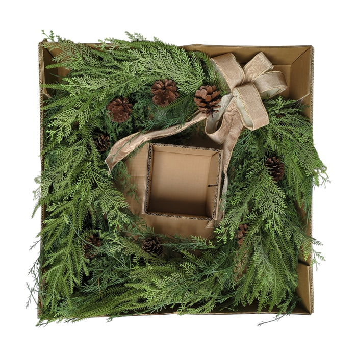 Member's Mark 32" Pre-Lit Cypress Wreath with Pinecones