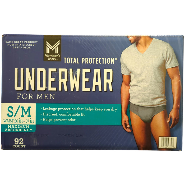 Member's Mark Men's Total Protection Incontinence Underwear, 92ct, Grey, S/M
