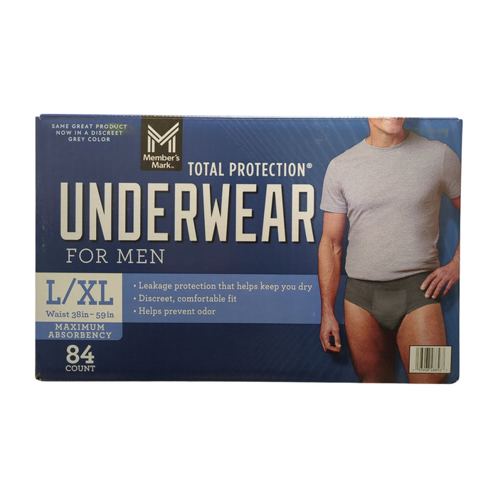 Member's Mark Men's Total Protection Incontinence Underwear, 84ct, Grey, L/XL