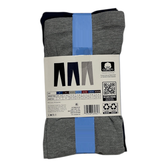 Member's Mark Girls 3-Pack Elastic Waistband Soft Cotton/Spandex Leggings