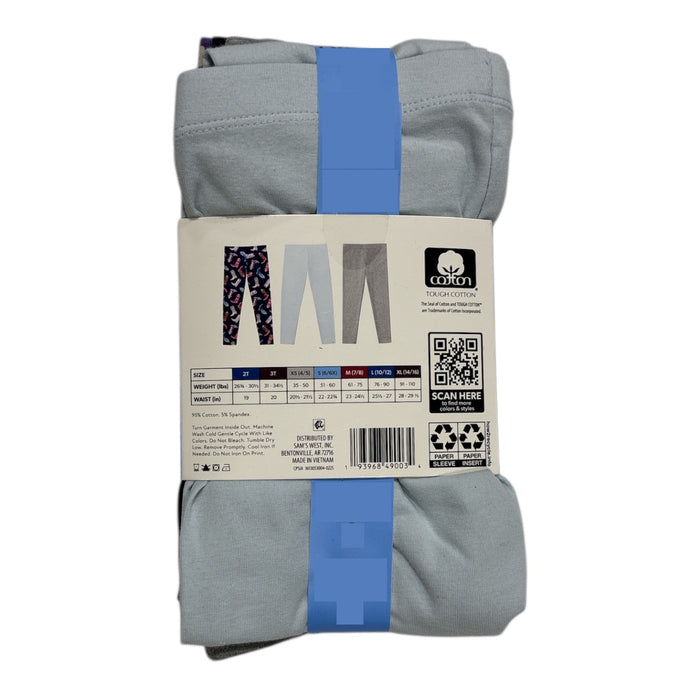 Member's Mark Girls 3-Pack Elastic Waistband Soft Cotton/Spandex Leggings