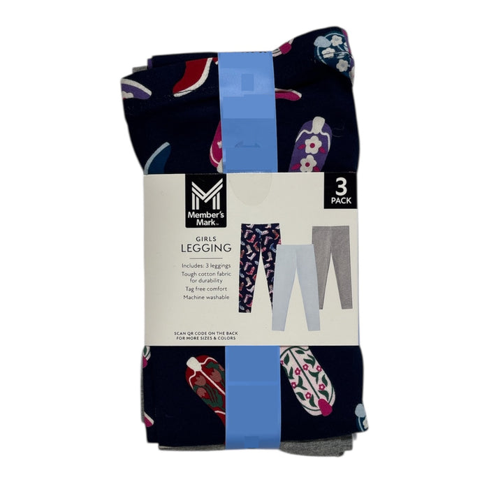 Member's Mark Girls 3-Pack Elastic Waistband Soft Cotton/Spandex Leggings