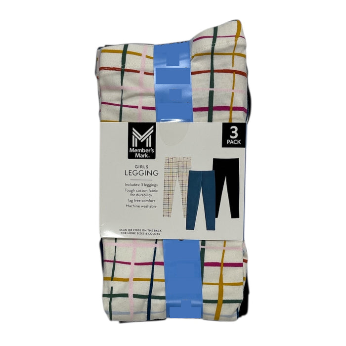 Member's Mark Girls 3-Pack Elastic Waistband Soft Cotton/Spandex Leggings