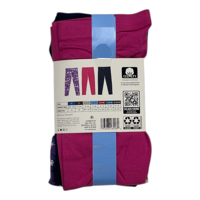 Member's Mark Girls 3-Pack Elastic Waistband Soft Cotton/Spandex Leggings