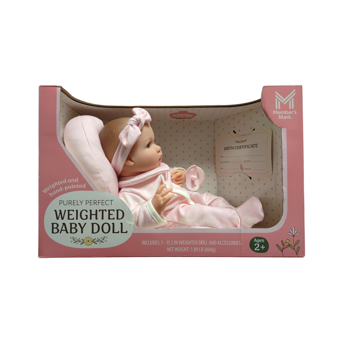 Member's Mark Purely Perfect 15.5" Soft Weighted Baby Doll, Caucasian