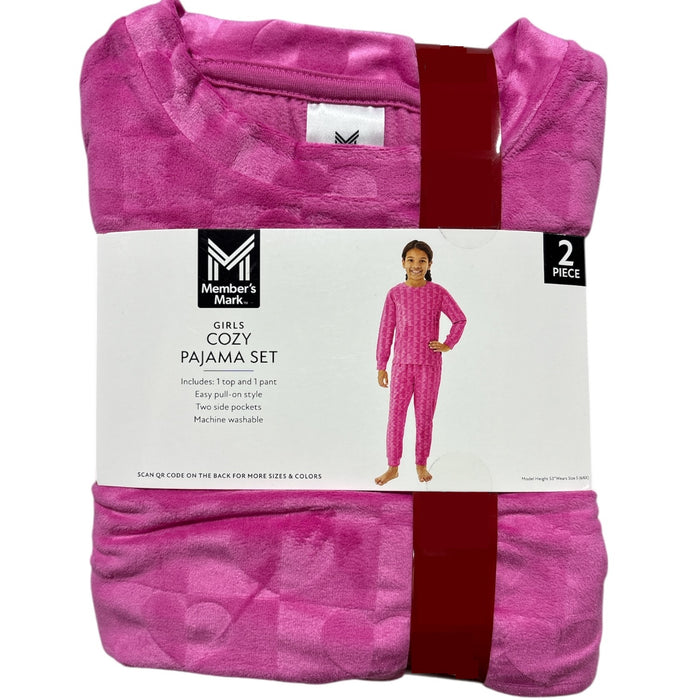 Member's Mark Girls Cozy Pajama Set, 2-Piece, Stamped Velour Design