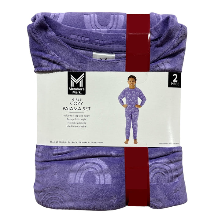 Member's Mark Girls Cozy Pajama Set, 2-Piece, Stamped Velour Design