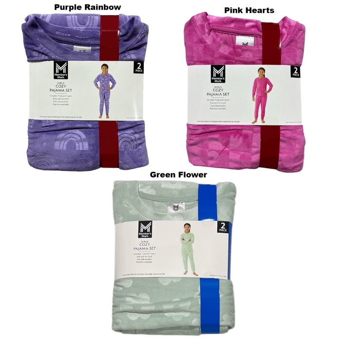 Member's Mark Girls Cozy Pajama Set, 2-Piece, Stamped Velour Design